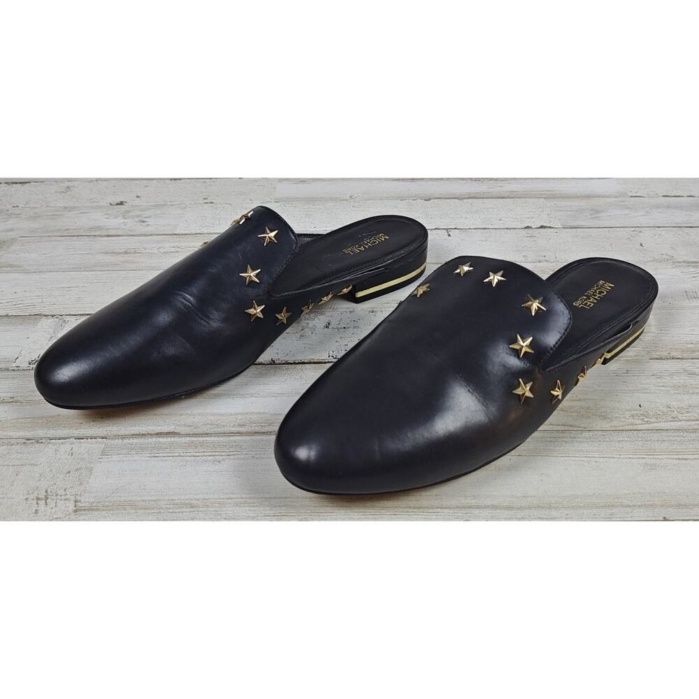 MICHAEL KORS Women's Natasha Gold Star Studded Mules Black Pointed Toe Sz 9.5M